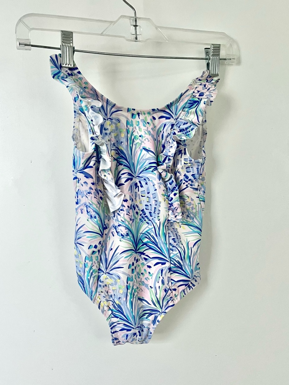 Tommy Bahama Girls Floral Ruffle OnePiece Tropical Swimsuit in Blue and Lavender